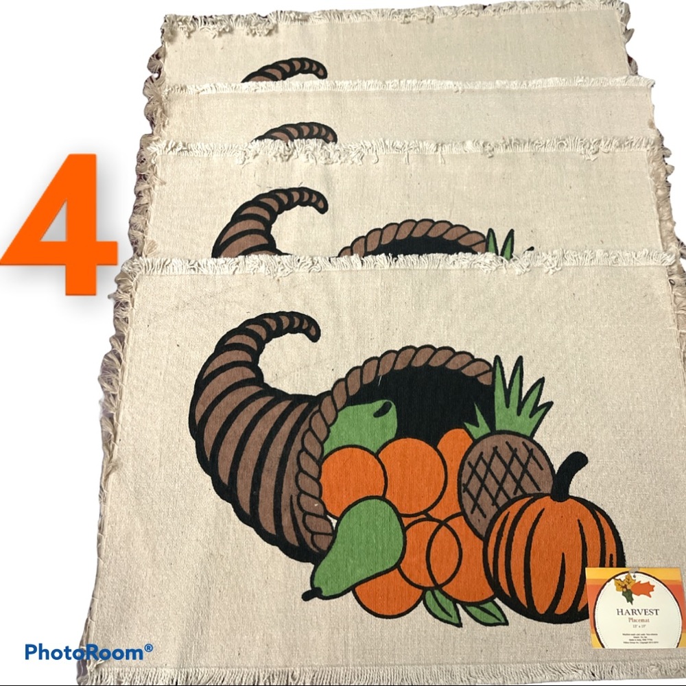 4~Fall Cornucopia Harvest Autumn placemats 13” x 19”